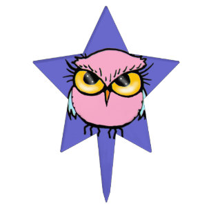 Funny Pink Owl Cute Kids Cake Topper