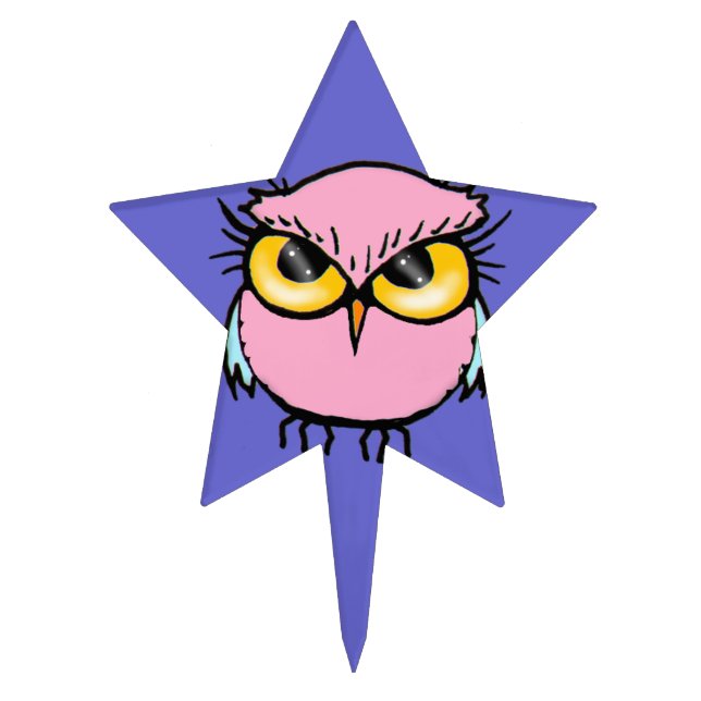 Funny Pink Owl Cute Kids Cake Topper (Front)
