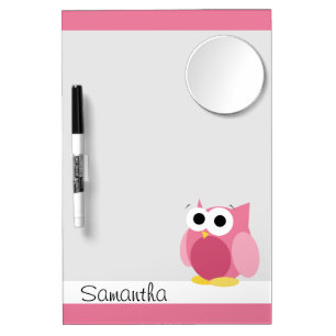 Funny Pink Owl - Dry Erase Board with Mirror