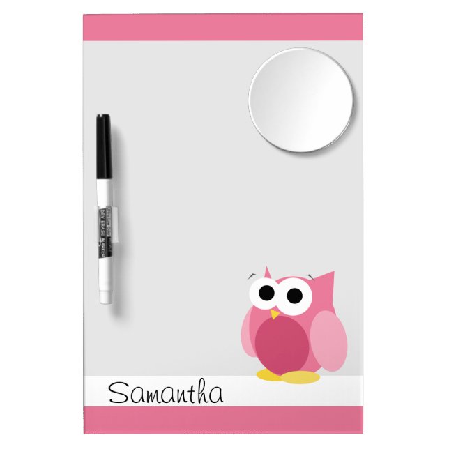 Funny Pink Owl - Dry Erase Board with Mirror (Front)