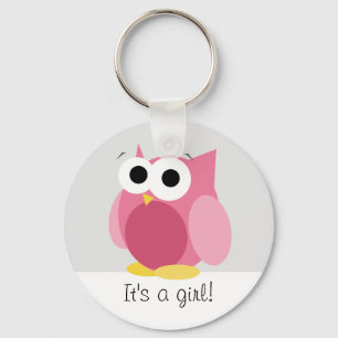 Funny Pink Owl - It's a girl! - Keychain