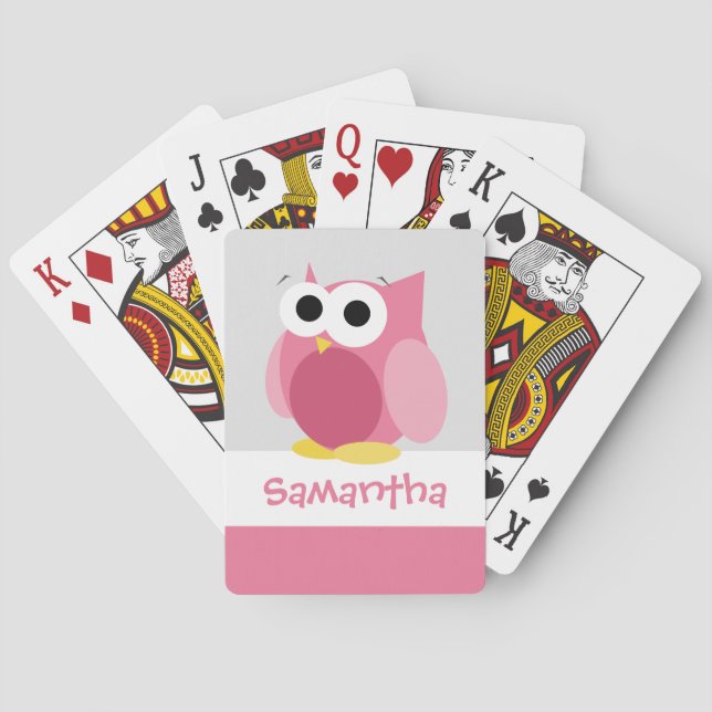 Funny Pink Owl Kids Personalized Playing Cards (Back)