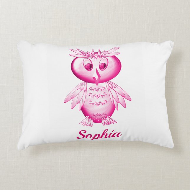 Funny Pink Owl Personalized kids Accent Pillow (Front)