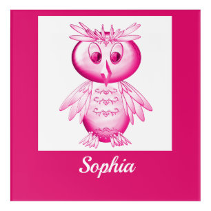 Funny Pink Owl Personalized kids Acrylic Print