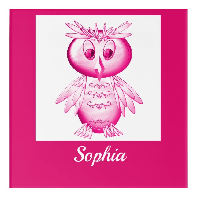 Funny Pink Owl Personalized kids Acrylic Print (Front)