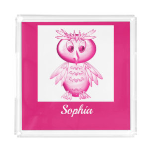 Funny Pink Owl Personalized kids Acrylic Tray