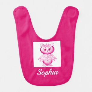 Funny Pink Owl Personalized kids Baby Bib