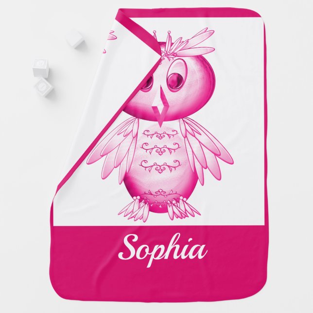 Funny Pink Owl Personalized kids Baby Blanket (In Situ)