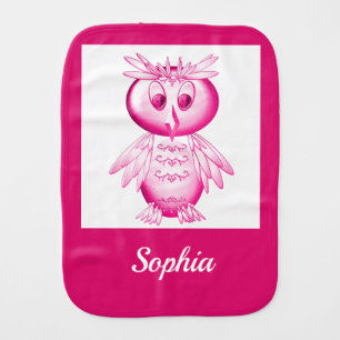 Funny Pink Owl Personalized kids Baby Burp Cloth