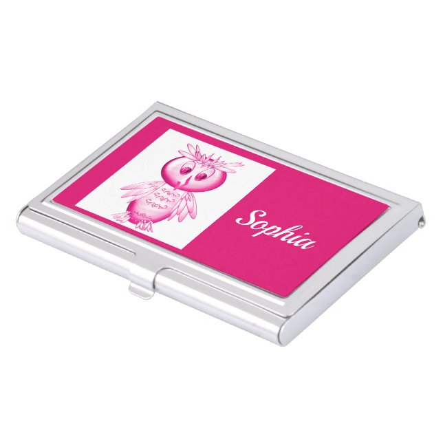 Funny Pink Owl Personalized kids Business Card Case (Front)