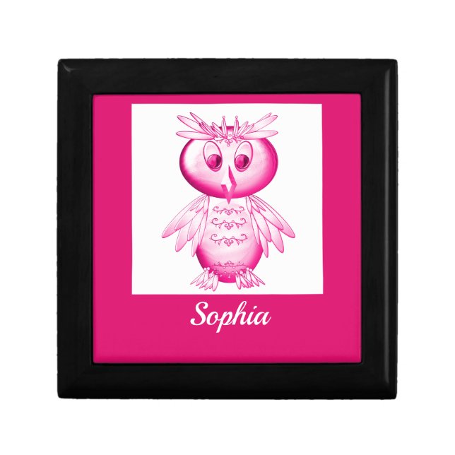 Funny Pink Owl Personalized kids Gift Box (Front)