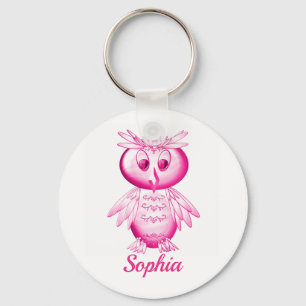 Funny Pink Owl Personalized kids Keychain