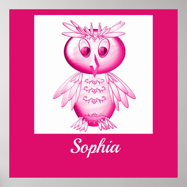 Funny Pink Owl Personalized kids Poster (Front)