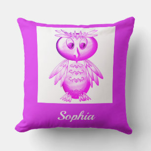 Funny Pink Owl Personalized kids Throw Pillow