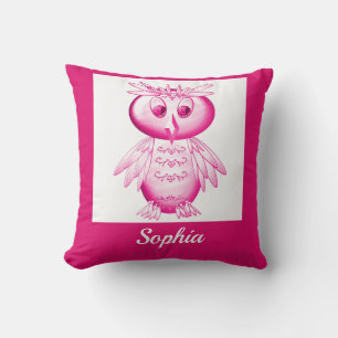 Funny Pink Owl Personalized kids Throw Pillow