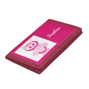 Funny Pink Owl Personalized kids Trifold Wallet