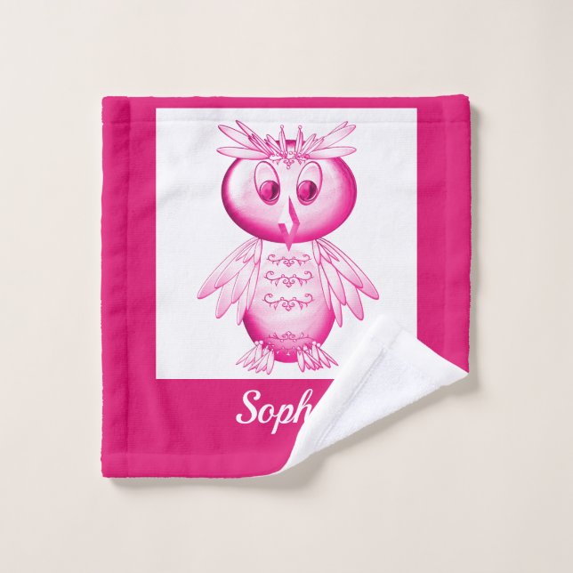 Funny Pink Owl Personalized kids Wash Cloth (Wash Cloth)