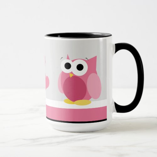 Funny Pink Owl with Hearts _ 15 oz mug