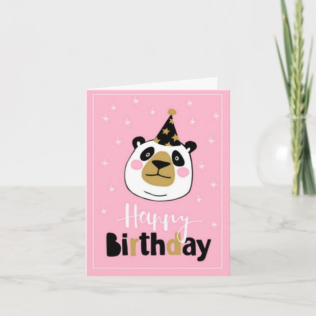 Funny Pink Panda Happy Birthday Card (Front)