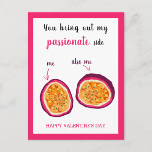 Funny Pink Passion Fruit Valentines Day Postcard