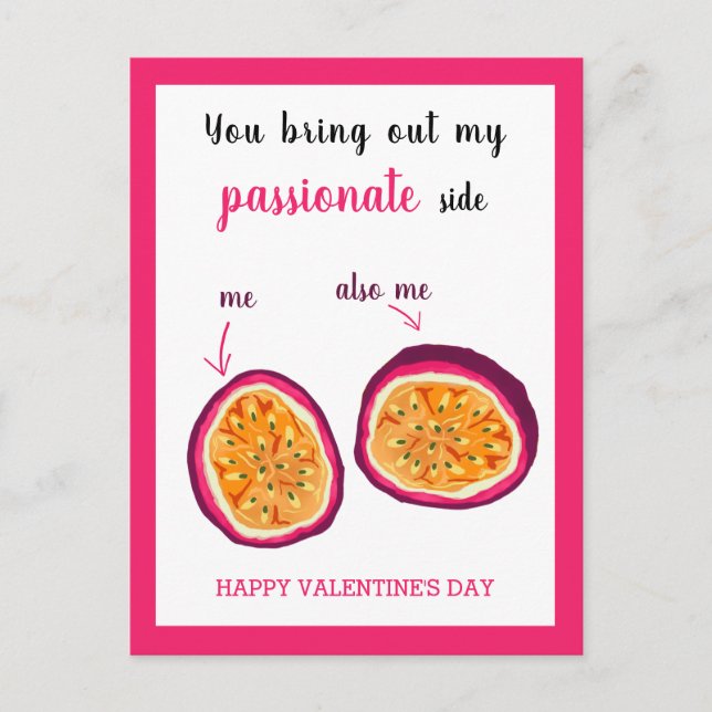 Funny Pink Passion Fruit Valentines Day Postcard (Front)