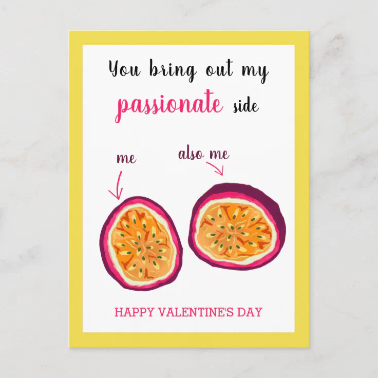 Funny Pink Passion Fruit Yellow Valentines Day Postcard | Zazzle