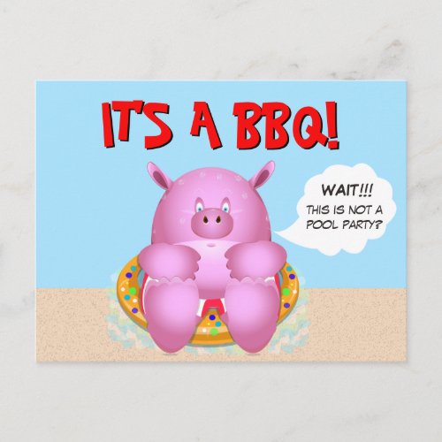 Funny Pink Pig   Barbecue Party  Invitation Postcard