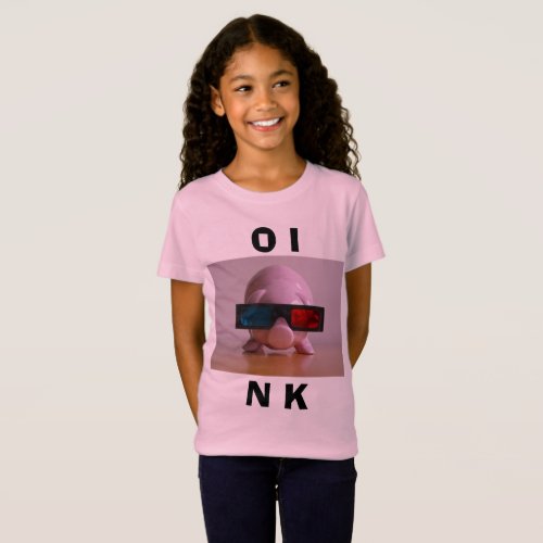Funny Pink Piggy Bank in 3D Glasses T_Shirt