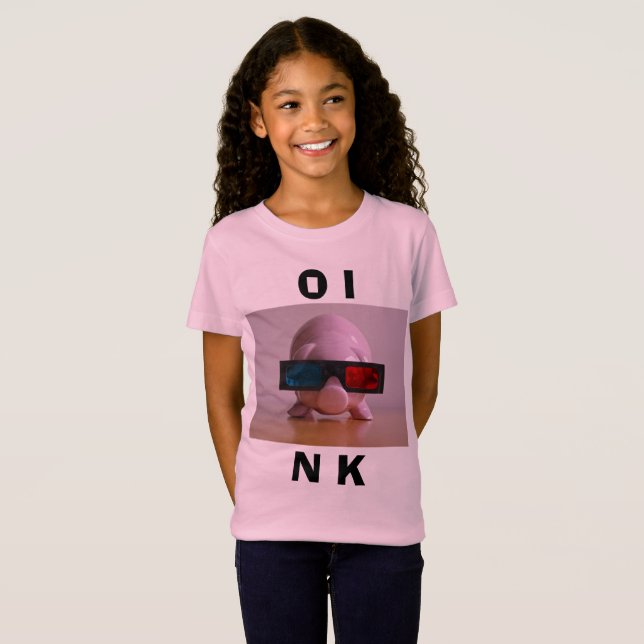 Funny Pink Piggy Bank in 3D Glasses T-Shirt (Front Full)