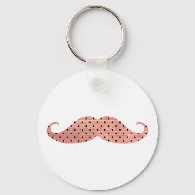 Funny Pink Polka Dots Mustache Keychain (Front)
