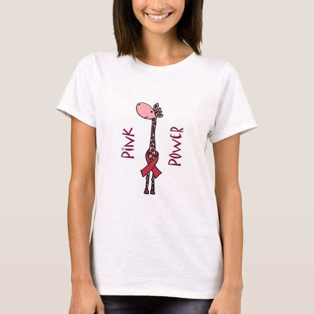 Funny Pink Power Giraffe Cartoon T-Shirt (Front)
