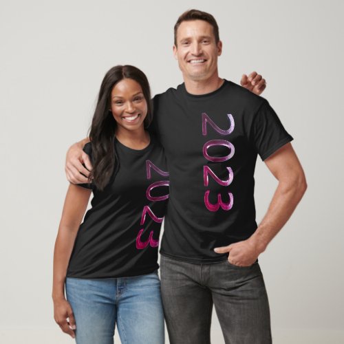 Funny Pink Purple Numbers Happy New Year 2023 T_Shirt