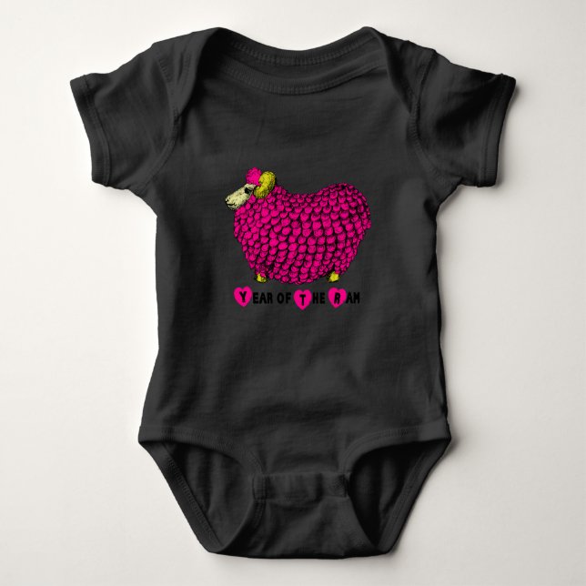 Funny Pink Ram Chinese New Year Zodiac Baby B Baby Bodysuit (Front)