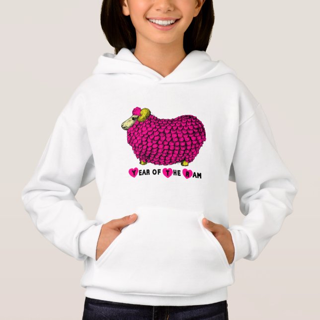 Funny Pink Ram Chinese New Year Zodiac Girl Hoddie Hoodie (Front)