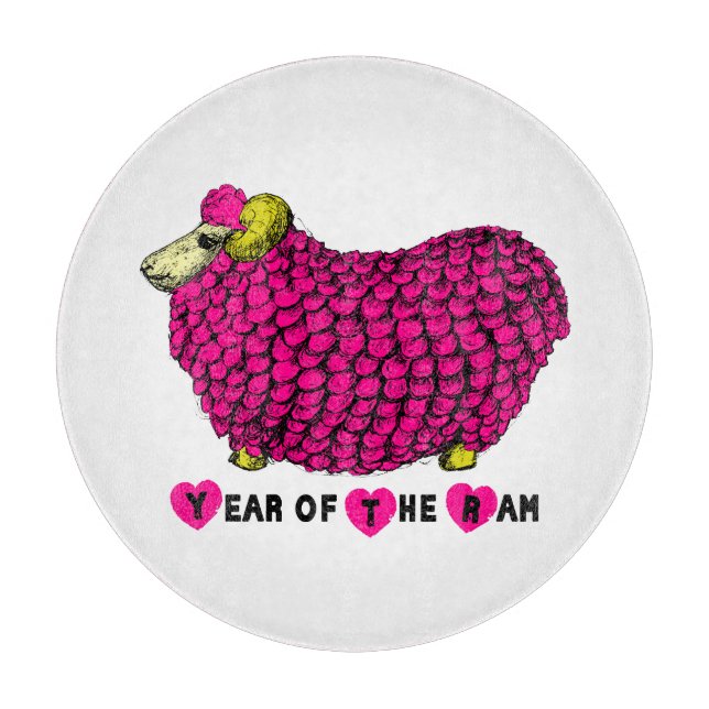 Funny Pink Ram Chinese Year Zodiac Cutting Board (Front)