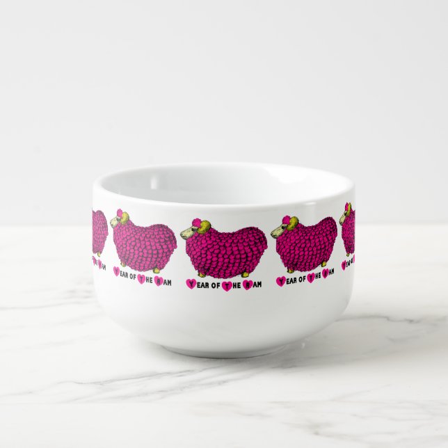 Funny Pink Ram Chinese Year Zodiac Soup Bowl (Front)