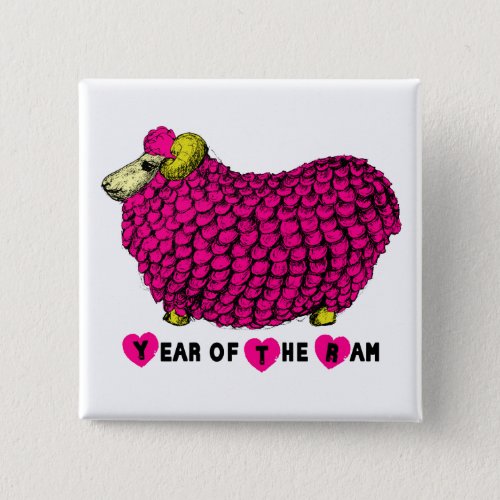 Funny Pink Ram Chinese Year Zodiac Square B Pinback Button