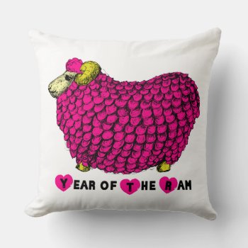 Funny Pink Ram Chinese Year Zodiac Square P Throw Pillow by 2015_year_of_ram at Zazzle