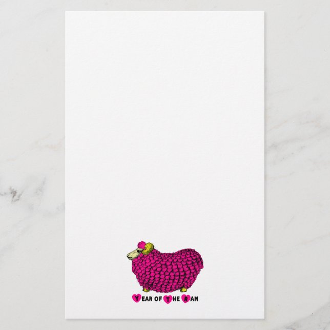 Funny Pink Ram Chinese Year Zodiac Stationery (Front)