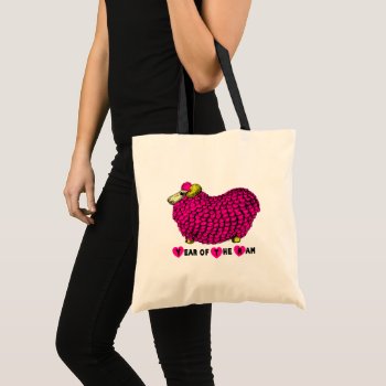 Funny Pink Ram Year Chinese Zodiac Tote Bag by 2015_year_of_ram at Zazzle