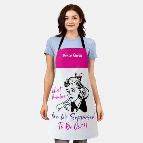 Funny Pink Retro Bunco Queen Monogram Apron