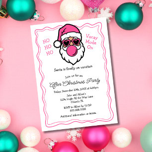 Funny Pink Santa Bubble Gum After Christmas Party Invitation