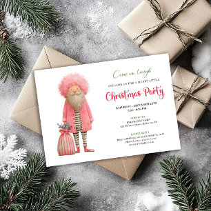 Funny pink santa Christmas party invitation card