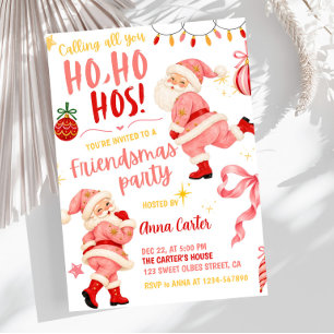 Funny Pink Santa Friendsmas Christmas Party Invitation