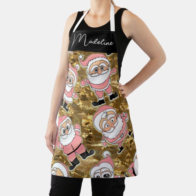 Funny Pink Santas for Christmas Apron (Insitu)