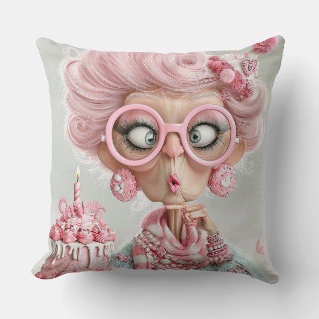 Funny Pink Sassy Aging Throw Pillow (Front)