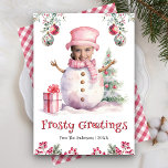 Funny Pink Snowman Kids Photo Face Fun Christmas Holiday Card<br><div class="desc">Amuse your guests with this hilariously funny Christmas card featuring a cute snowman. A fun keepsake for friends and family. Simply add your text on this easy-to-use template and personalize this card with your favorite photos to make it a one-of-a-kind holiday card.</div>