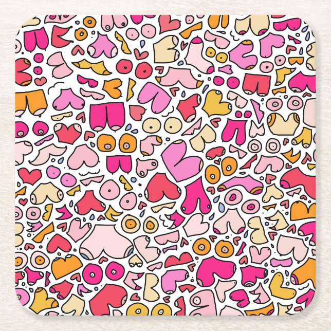 funny pink square paper coaster (Front)
