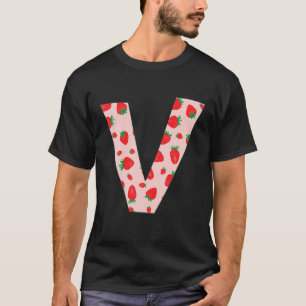 Funny Pink Strawberry Initial Monogram Letter V Gi T-Shirt
