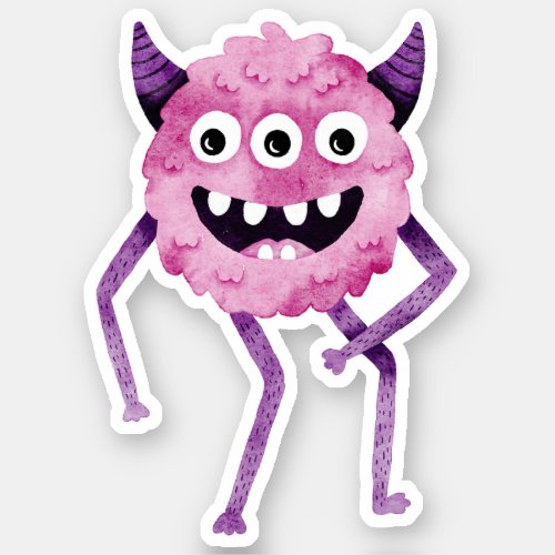 Funny Pink Three Eyed Monster with Horns Sticker